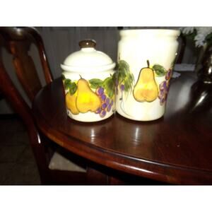 Tabletops‎ Gallery Harlequin fruit canisters 1 large w/out lid 1 med Retired